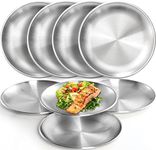 Fasmov 8 Pack 8 inches 18/8 Stainless Steel Plates, Metal 304 Dinner Dishes Serving Camping Plates for Picnic Outdoor Camping, Reusable and Dishwasher Safe