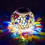 WSgift Color Changing Solar Powered Glass Mosaic Ball Led Garden Lights, Rechargeable Outdoor Waterproof Solar Night Lights Table Lamps for Decorations, Ideal Gifts