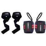 Kobo WTA-03 Power Cotton Gym Support (Black)+Kobo Power Wrist Weight Lifting Training Gym Straps with Thumb Support Grip Gloves (Black:Red)