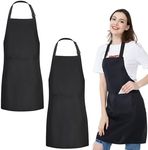 2 Pack Adjustable Apron, Chef Apron with 2 Pockets for Men and Women, Water-proof & Oil-proof Apron, Black Bib Apron for Cooking Kitchen BBQ Baking Crafting Drawing, Machine Washable