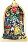 Open Road Brands Disney Beauty and The Beast Stained Glass Shelf Sitter Decor - Chunky Wood Tabletop Decoration Featuring Belle and The Beast