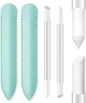 2 Pcs Glass Cuticle Pusher with Leather Case, Glass Cuticle Stick Fingertip Precision Filing Cuticle Remover Etched Dual-Ended Manicure Stick