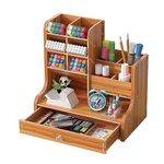 KINVVR Cherry Wood Multifunction Desktop Tidy With Drawers,Office stationery Desk Organiser,Stand organiser with pen holder,Suitable for home, office and school(CR01-2 Cherry Wood)