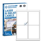 Spartan Industrial Printable Laser Inkjet Labels - 4" X 5" - White, 100 Sheets, 400 Total Labels, 4 Labels per Sheet | Multipurpose Label Ideal for FBA, Mailing, Shipping Labels and More