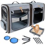 Lekeinchi Cat Carrier 2-in-1 Dog Carrier for 2 Cats Small Medium Puppies Up to 20 Lbs, Double Cat Travel Carrier with Litter Box and 2 Bowls, Grey