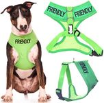 FRIENDLY (Known as Friendly to all) Green Colour Coded Non-Pull Front and Back D Ring Padded and Waterproof Vest Dog Harness PREVENTS Accidents By Warning Others Of Your Dog In Advance (L)