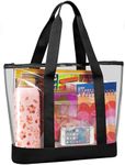 Handy Laundry Clear Tote Bag - Zipper Closure, Long Shoulder Strap, Fabric Trimming. (Black)