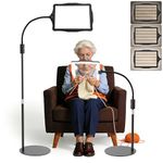 10X Magnifying Glass with Light and Stand, Hands-Free Floor Standing Magnifying Glass with 48 LEDs Light & 360° Flexible Gooseneck, 3 Levels Brightness Desk Lamp for Seniors Reading Craft Sewing