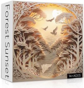 Forest Sunset Puzzles for Adults 1000 Pieces, Difficult Challenge Tree of life Jigsaw Puzzles, Autostereoscopy River Scene Paper Art Puzzles as Wall Decor