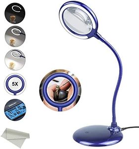 Lampada ricaricabile con ingrandimento 5x, dimmerabile, lente d'ingrandimento con luce e supporto, lente d'ingrandimento con 28 luci LED per anziani, ipovisione, hobby, artigianato
