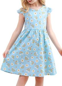 WUIRMELY Girls Summer Dress Size 8 Little Kids Lemon Printed Short Sleeve Casual Cotton Boho Beach Hawaiian Sun Dress