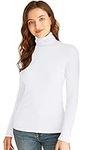 ACIEMR Women Turtleneck Tops Long Sleeve Slim Fit Lightweight Base Layer Shirts, White, Medium