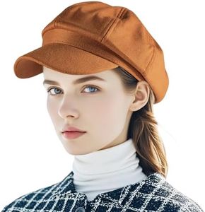Yoolhamy Newsboy Hat for Women Vintage Classic Octagonal Cabbie Caps Adjustable Fashion Sun Protection Visor Hats (US, Alpha, One Size, Brown)