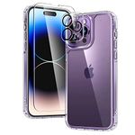 TAURI [5 in 1] Designed for iPhone 14 Pro Case [Not Yellowing], with 2 Tempered Glass Screen Protectors + 2 Camera Lens Protectors [Military Grade Protection] Slim 6.1 Inch, Clear