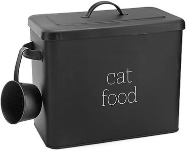 AuldHome Farmhouse Cat Food Container (Black); Enamel Style Rustic Cat Food Bin with Scoop