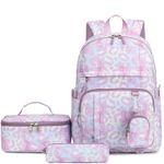 H HIKKER-LINK Kid's Backpack for Girls School Bookbags Children Bags Set Lunch Bag Pencil Case 4PCS Purple