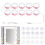 Pagezol Dimmable Vanity Mirror Lights Kits, 10 Bulbs Hollywood Style LED Makeup Lights, 3 Colour Changing & Brightness Adjustable, LED Make up Light for Dressing Table Room, Bathroom, Bedroom (Pink)