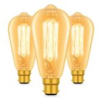 Caldarax 3 Pack Bayonet Vintage Edison Light Bulbs, ST64 Edison Bulb, B22 Retro Filament Light Bulbs, Amber Warm White 2700K, 600LM, Industrial Style Antique Bulb, Decorative Light Bulbs