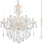 YLONG-ZS 6 Lights K9 Crystal Candle Chandelier Modern Luxurious Light Candle Pendant Lamp Ceiling Living Room Lighting Plug in Chandelier for Dining Living Room Bedroom Hallway Entry,White Finish