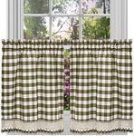 Sweet Home Collection Kitchen Window Curtain Panel Treatment Decorative Buffalo Check Design, 36", Sage