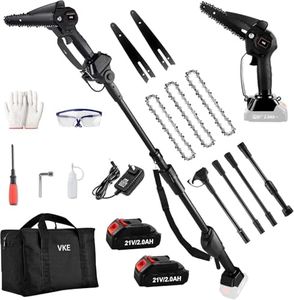 VKE 2-in-1 Cordless Pole Saw & Mini Chainsaw 6 Inch, 21V Handheld Electric Chainsaw, 2.0Ah Large-Capacity Battery, 4-Level Height Adjustment, 2.3M Extension, Chain Saw for Tree Branch Cutting(Black)