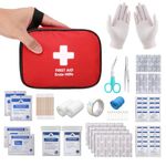 HONYAO First Aid Kit 90 Pcs, Small Travel First-Aid Bag, Mini Compact Survival Kit for Travel Car Home Workplace Kids Camping Hiking Motorbike Holiday, Red