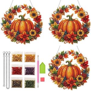 Pumpkin Diamond Art Hanging Ornament Kit Diamond Art Kits for Adults, 3 PCS