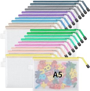 JARLINK 20PCS Mesh Zipper Pouch Bags, 6x9 Inch/A5 Puzzle Bags with Zipper, Waterproof Zipper Pouches for Classroom Organization, Board Game Storage, Travel, Office, School Supplies, 10 Colors