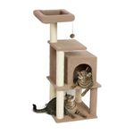 AmazonBasics Cat Tree Natural Sisal RopeThree Floor Tower Furry Hanging Ball, Light Beige with White Rope (L)