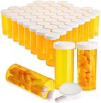 Juvale 50 Pack Empty Pill Bottles with Caps for Prescription Medication, 8-Dram Plastic Medicine Containers (Orange)