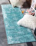 Unique Loom 3137808 Sofia Collection 2 Feet (2' x 13') Runner Traditional Oriental Distressed Vintage Area Rug, 2.5 x 13, Turquoise