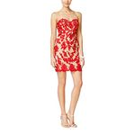 Xscape Women's Short Embroidered Bead Dress, Red/Nude, 12