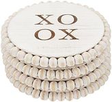 Mud Pie White Beaded XO Coaster Set, 4.75" Dia