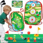 Toddler Golf Toys Set for Kids - Golf Game with Double-Sided Golf Chipping Cornhole Board, 12 Golf Ball, 2 Adjustable Golf Clubs, Indoor Outdoor Birthday Gifts for Girls Boys 3 4 5 6 Years Old