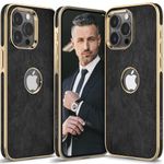 LOHASIC PU Leather Case for iPhone 15 Pro Max, Logo View, Luxury Elegant Phone Cover for Men Women, Anti-Slip Grip Protective TPU Bumper, 6.7 Inch, 5G, 2023 - Black Gold