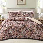 Exclusivo Mezcla 3-Piece Queen Comforter Set, Microfiber Bedding Down Alternative Comforter for All Seasons with 2 Pillow Shams, Paisley Pattern, Black and Beige