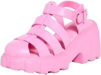 Melissa Megan Platform Jelly Heels for Women - The Iconic Original 90’s Jelly Shoe, Fisherman's Sandal with Chunky, Platform Lug-Sole Heel and Adjustable Strap and Side Buckle, Pink, 7