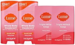 Lume Whole Body Deodorant And Soap - 2.6 Ounce Smooth Solid Stick With 72 Hour Odor Control (Pack of 2) and 5 Ounce Triple Milled Soap (Pack of 2) - Aluminum and Baking Soda Free (Peony Rose)