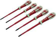 C.K Dextro VDE Slim GLO Set of 5 Phosphorescent Screwdrivers SLP & PZ, Glow in the Dark Thin Slotted Pozidriv PZ1 PZ2 SL, Electricians Insulated Screwdriver Sets, Electrical Terminal Tools T49283PD