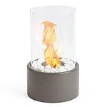 VonHaus Tabletop Fireplace – Bioethanol Fireplace – Bio Ethanol Table Top Fire, Table Top Heater for Outdoor & Indoor – Portable, 70 Min Burn Time, Windproof Glass, Round Shape – Hammer Stone Grey