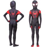 Fancyku® Miles Morales Spiderman Costume for Kids, Superhero Black Spider Man Suit, Silk-Feel Fabric Fancy Jumpsuit & Mask Set for Boys Gift Halloween Cosplay, Size XXL