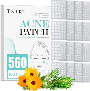 TKTK Pimple Patch Acne Patch, 4 Sizes 560 Patches Acne Absorbing Cover Patch, Hydrocolloid Invisible Acne Patches For Face Zit Patch Acne Dots Tea Tree, Calendula Oil - 4 Pack