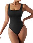 DOULAFASS Ribbed Shapewear for Women Square Neck Thong Backless Ladies Body Suit Tummy Control Tank Bodysuit Shapewear Body Shaper