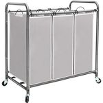 STORAGE MANIAC Laundry Sorter 3 Section with Rolling Lockable Casters, Laundry Hamper Cart for Clothes Storage, Gray