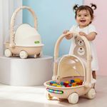 Baybee Kids Shopping Cart with Push Walker & Storage Basket | Light & Music Baby Walker for 6+ Months | Foldable Adjustable Handle, Lockable Wheels & Closing Lid | Toy Cart Walker for Toddlers & Babies (Beige)