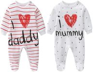 AOMOMO Baby Clothes Newborn Bodysuits I Love Daddy Mummy Romper Set, Cotton Footed Pajamas for Baby Girls and Boys (0-3 Months)