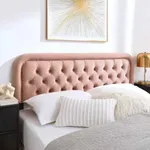 Beyetsea Tufted Upholstered Headboard,Button Solid Wood HeadBoards with Adjustable Height,Modern Performance Velvet Bed Head Boards,Easy Install&Nailhead (Pink, King)