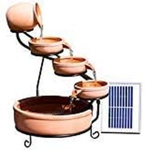 Primrose 55cm Solar Powered Terracotta Bowls 4 Tier Cascade Water Feature with Battery Backup and LED Lights Outdoor Use