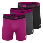 New Balance Men's 6" Boxer Brief Fly Front with Pouch, 3-Pack, Black/Orca/Mulberry, X-Large