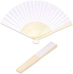 Ruimou 10Pcs White Paper Hand Fan Bamboo Folding Fan (21cm/8.2inch) for DIY Patterns, Children's Painting, Wedding,Decoration (White)